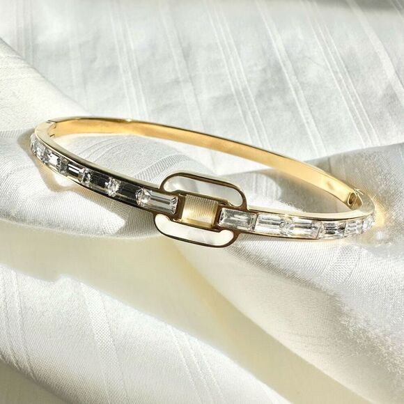 Pearlescent gold color stainless steel buckle bangle bracelet - Picture 1 of 2